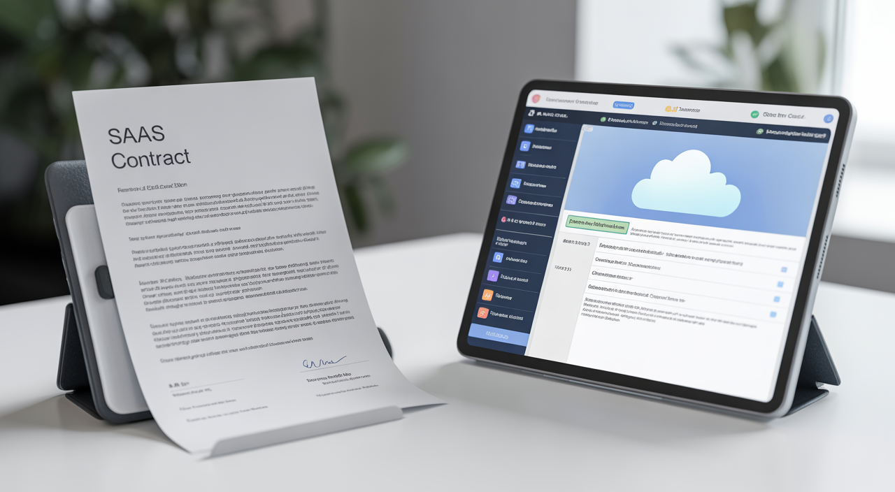 SaaS agreements lawyer reviewing a software-as-a-service contract with a startup founder