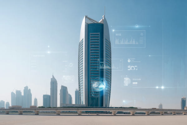 Modern high-rise building in Dubai representing professional facility management and technological efficiency.
