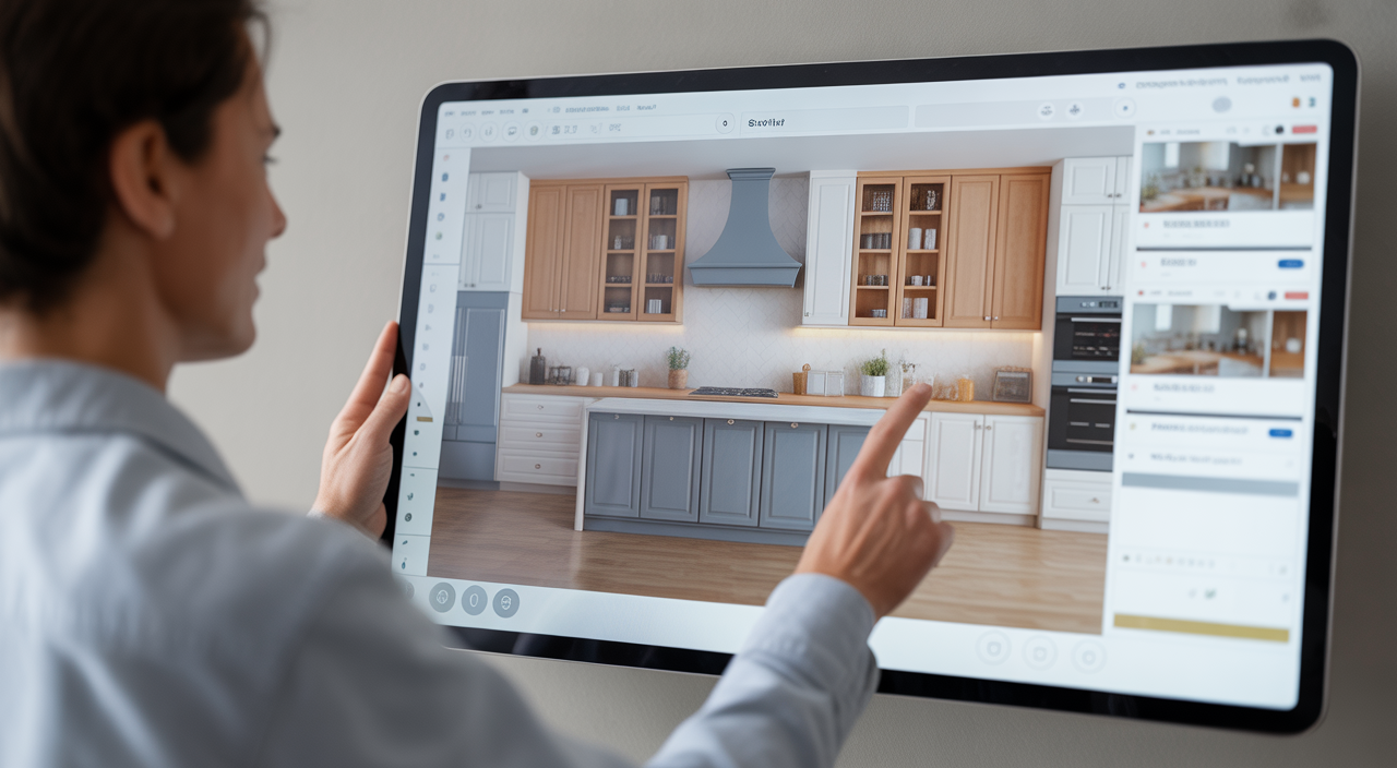 3D rendering of a modern kitchen design, showcasing the possibilities of an interior design visualizer