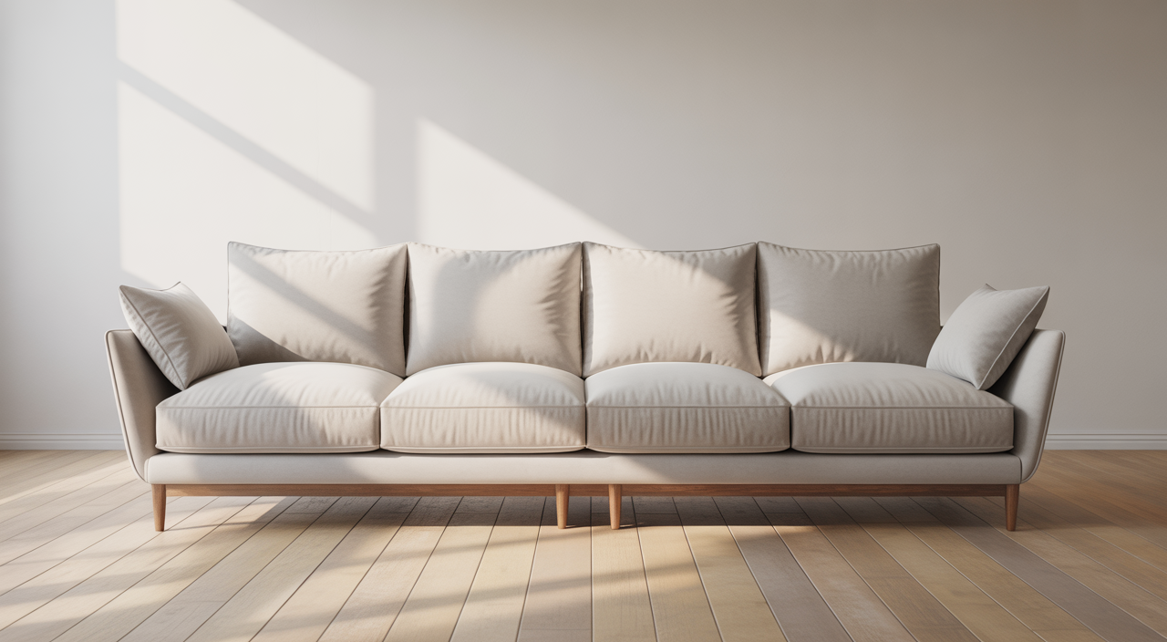 Modern living room sofa with fresh clean upholstery on white background representing upholstery cleaning in Augsburg